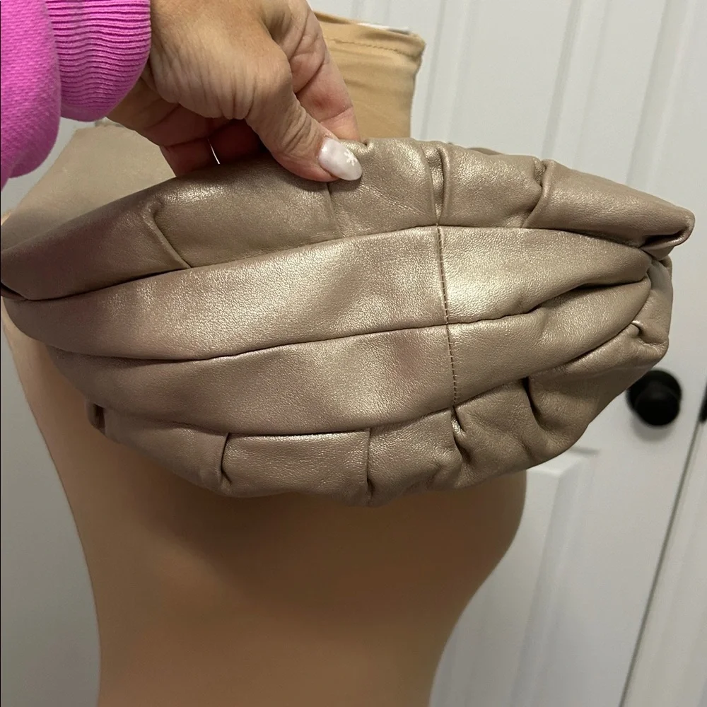 B. Makowsky Taupe Metallic Leather Hobo Bag